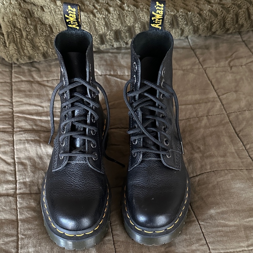 Dr. Martens Black Boots with Yellow Stitching
